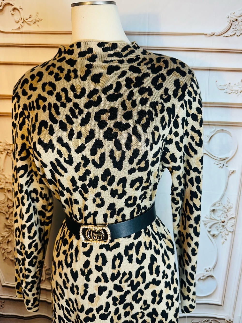 Nina Leonard Leopard Print Midi Dress in Beige and Black - Picture 5 of 7
